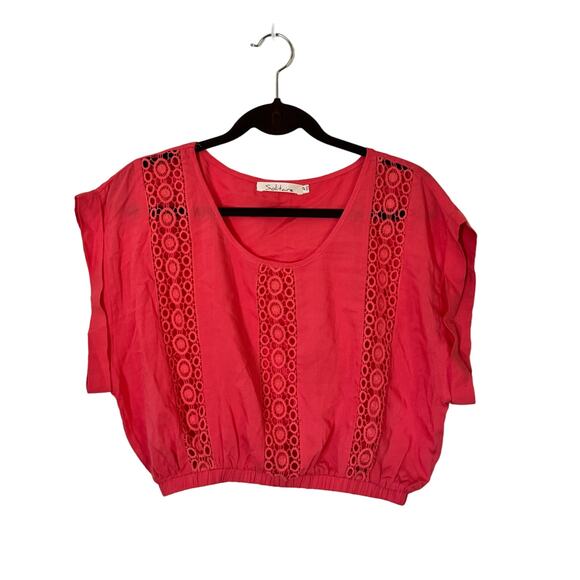 Solitaire Red Cotton Cap Sleeve Crop Top Medium - Picture 1 of 5